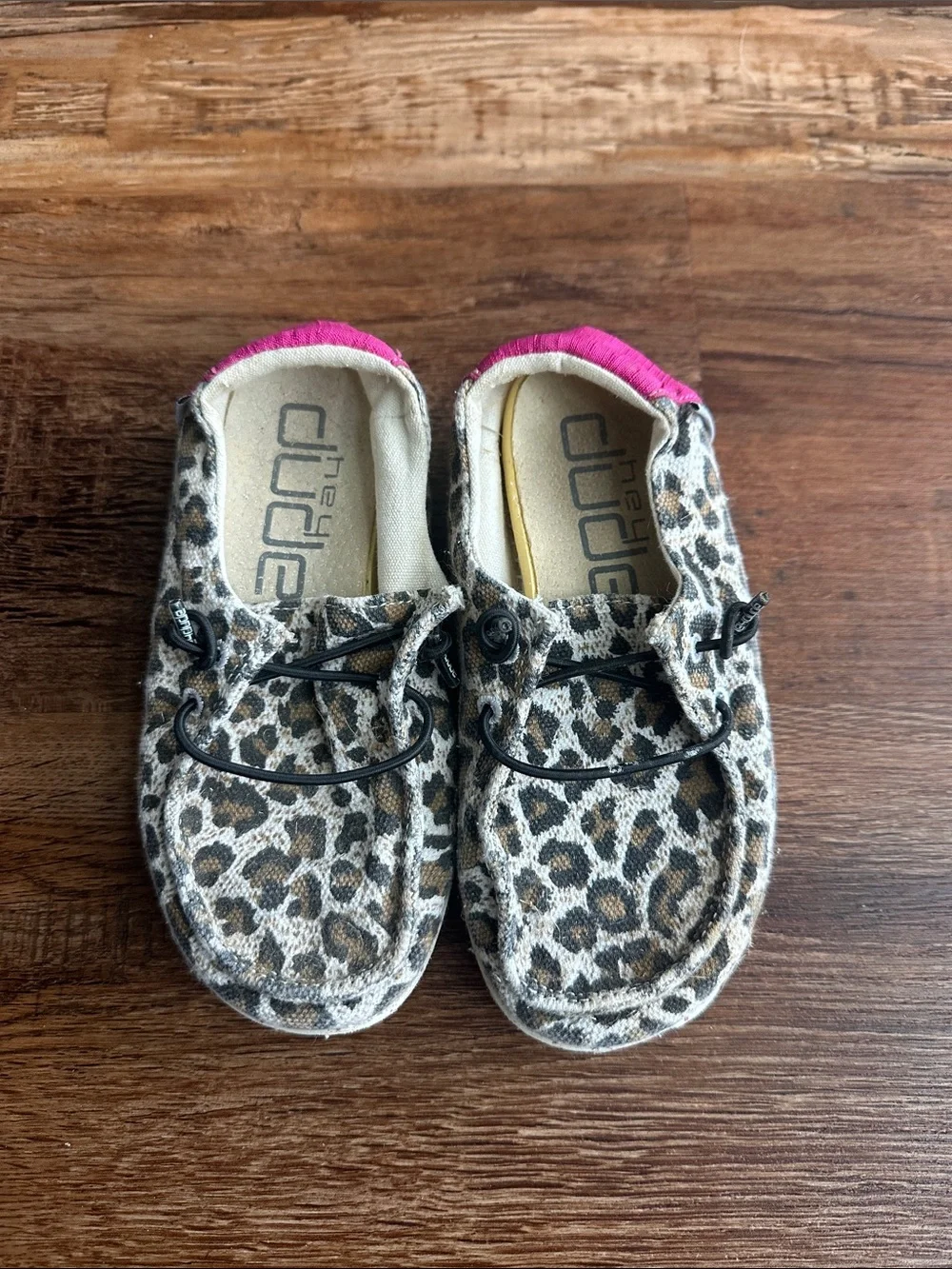 Hey Dude Kids Leopard Print Slip-On Shoes with Pink Trim